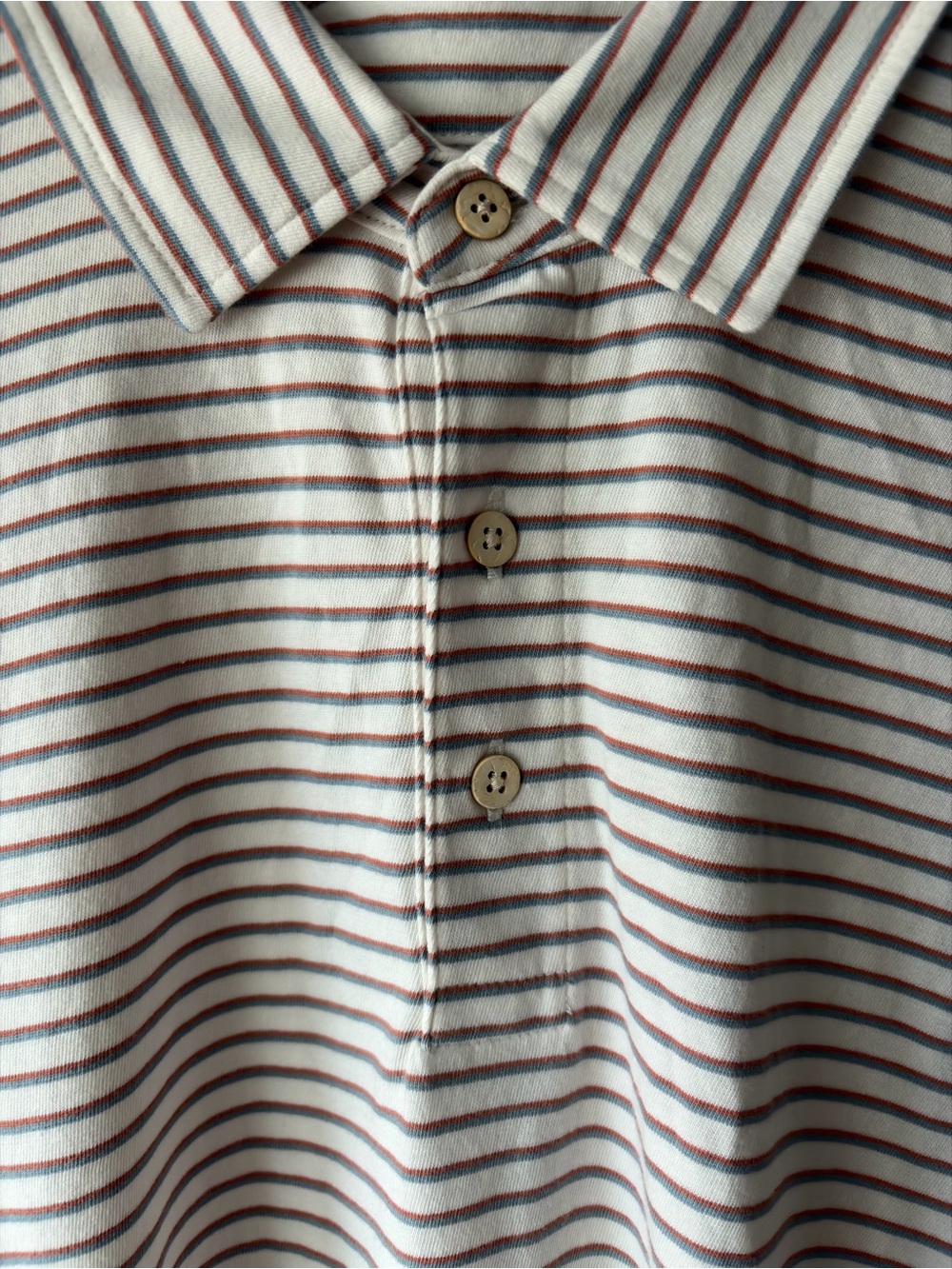 Faherty Men's Walnut Stripe Sunwashed Cotton Polo Shirt Size Large - Picture 3 of 8